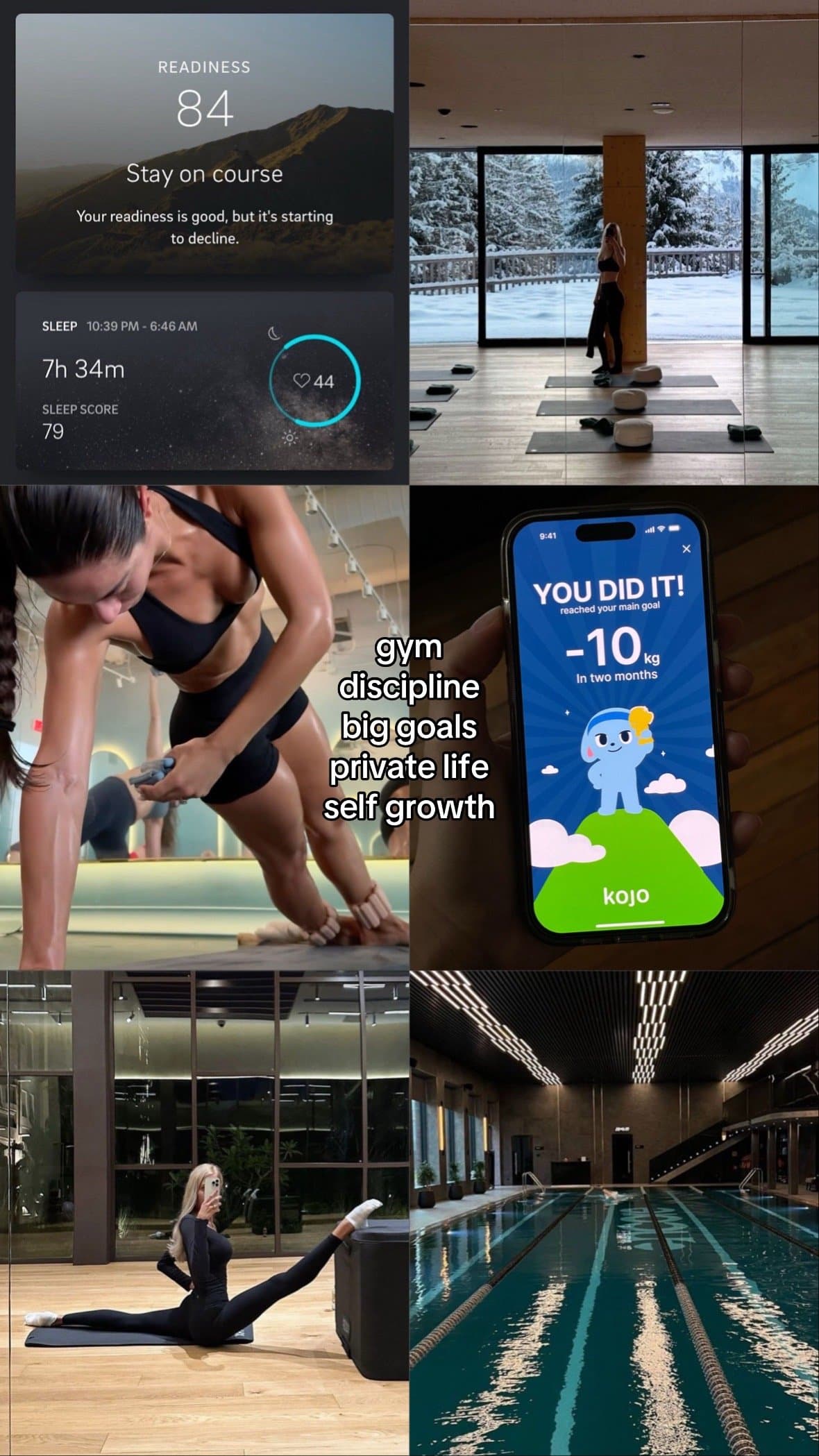 Slide 1: gym
discipline
big goals
private life
self growth