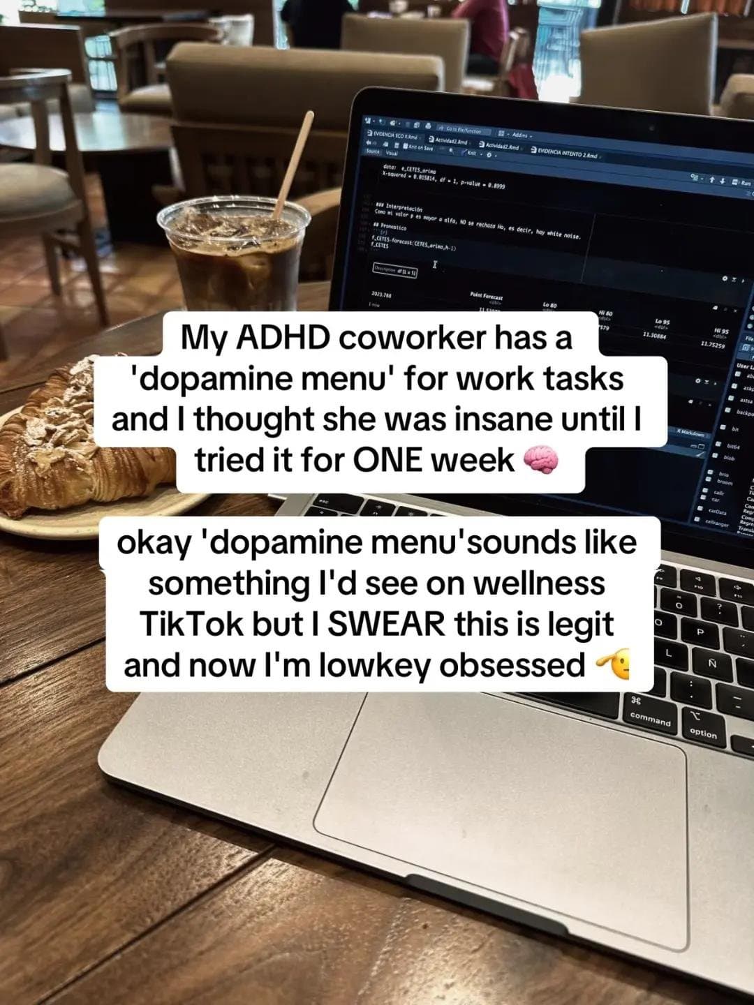 Slide 1: My ADHD coworker has a
'dopamine menu' for work tasks
and I thought she was insane
until I tried it for ONE week 🧠

okay 'dopamine menu'sounds like
something I'd see on wellness
TikTok but I SWEAR this is legit
and now I'm lowkey obsessed 🤳