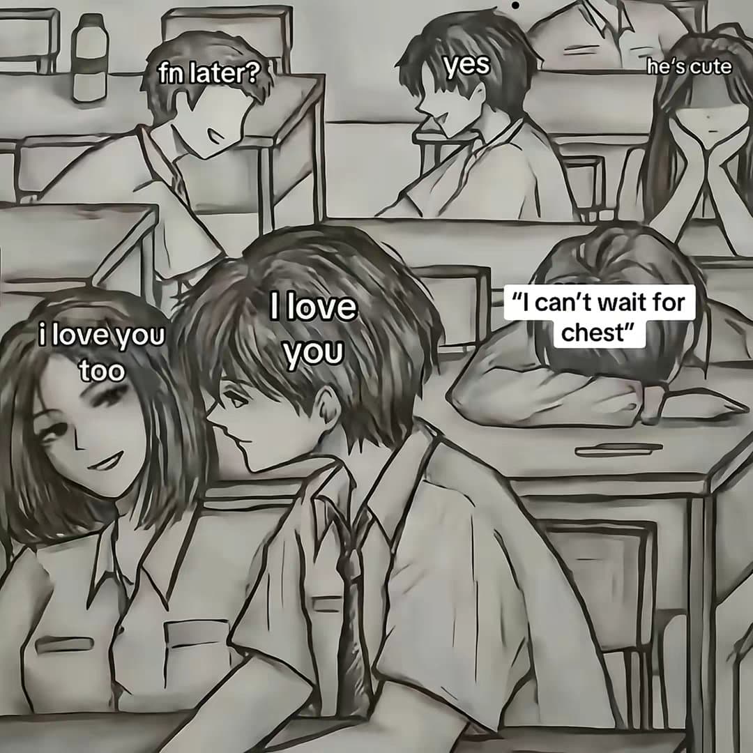 Slide 1: fn later?
yes
he's cute
I love
you
i love you
too
"I can't wait for
chest"