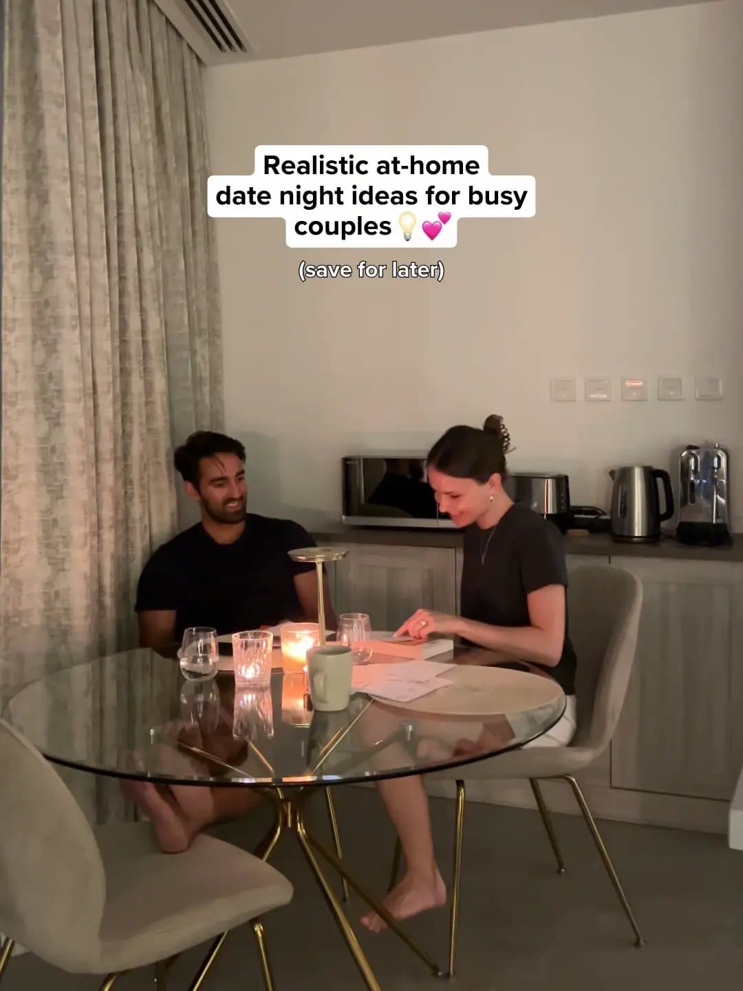 Slide 1: Realistic at-home
date night ideas for busy
couples 💡💕
(save for later)