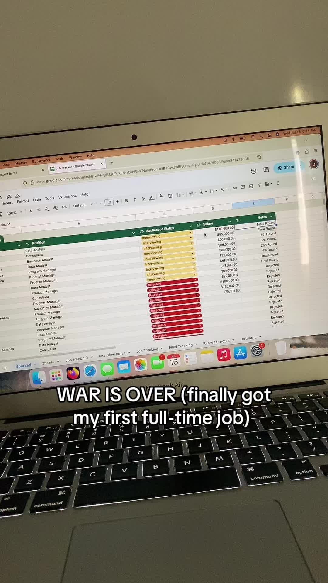 WAR IS OVER (finally got
my first full-time job)