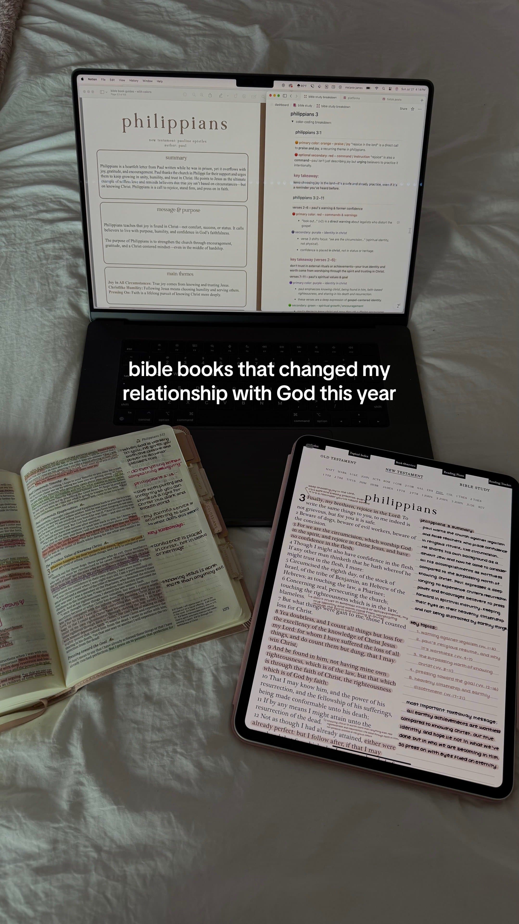 Slide 1: Book: Philippians
​What it taught me: "joy doesn't depend on circumstances. Paul wrote this from prison and still chose gratitude."
​Reminder: "peace comes when you focus on what's eternal, not temporary."