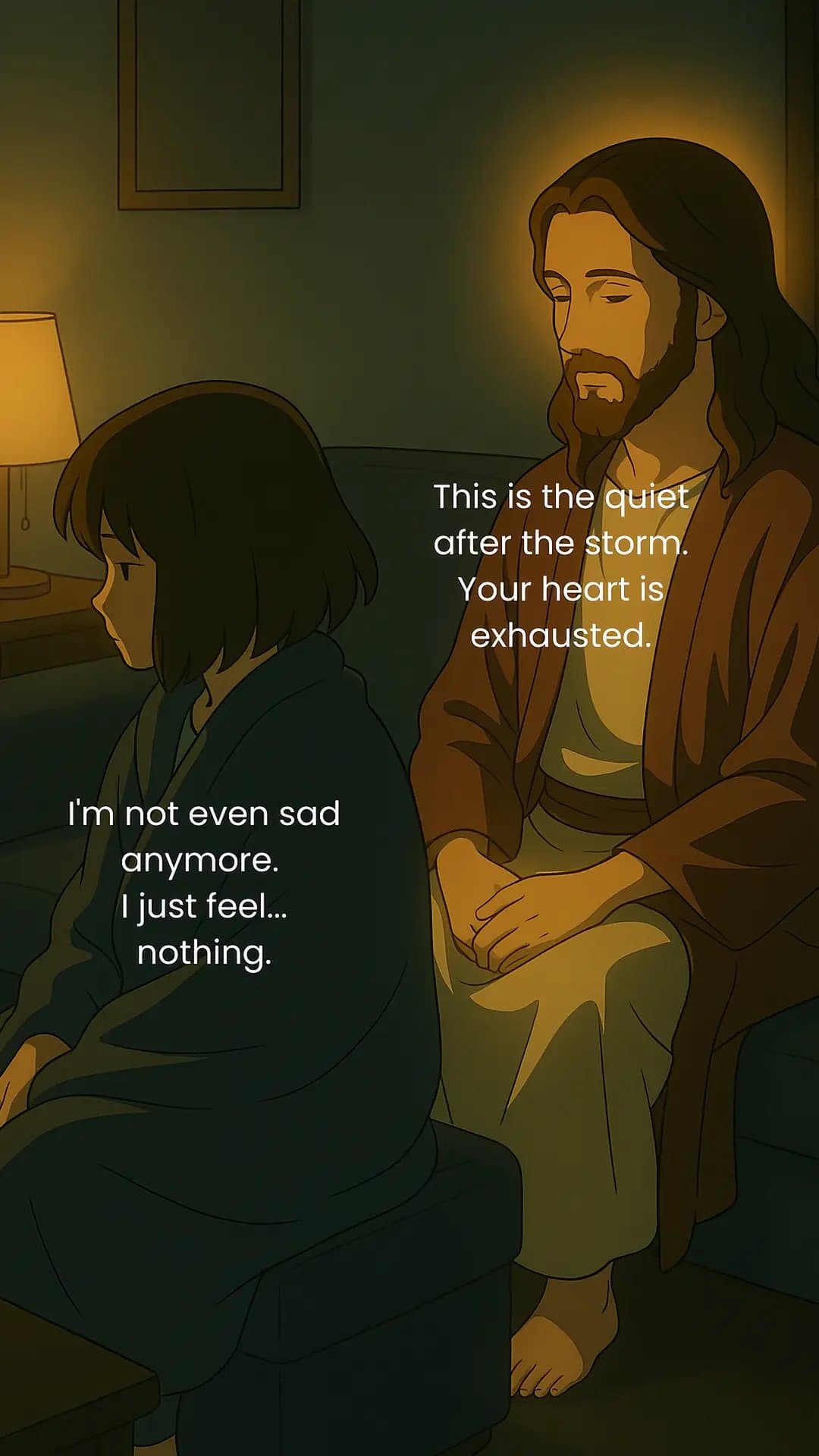 Slide 1: I’m not even sad
anymore.
I just feel…
nothing.

This is the quiet
after the storm.
Your heart is
exhausted.