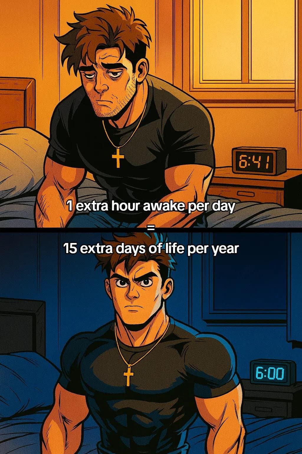 1 extra hour awake per day
=
15 extra days of life per year