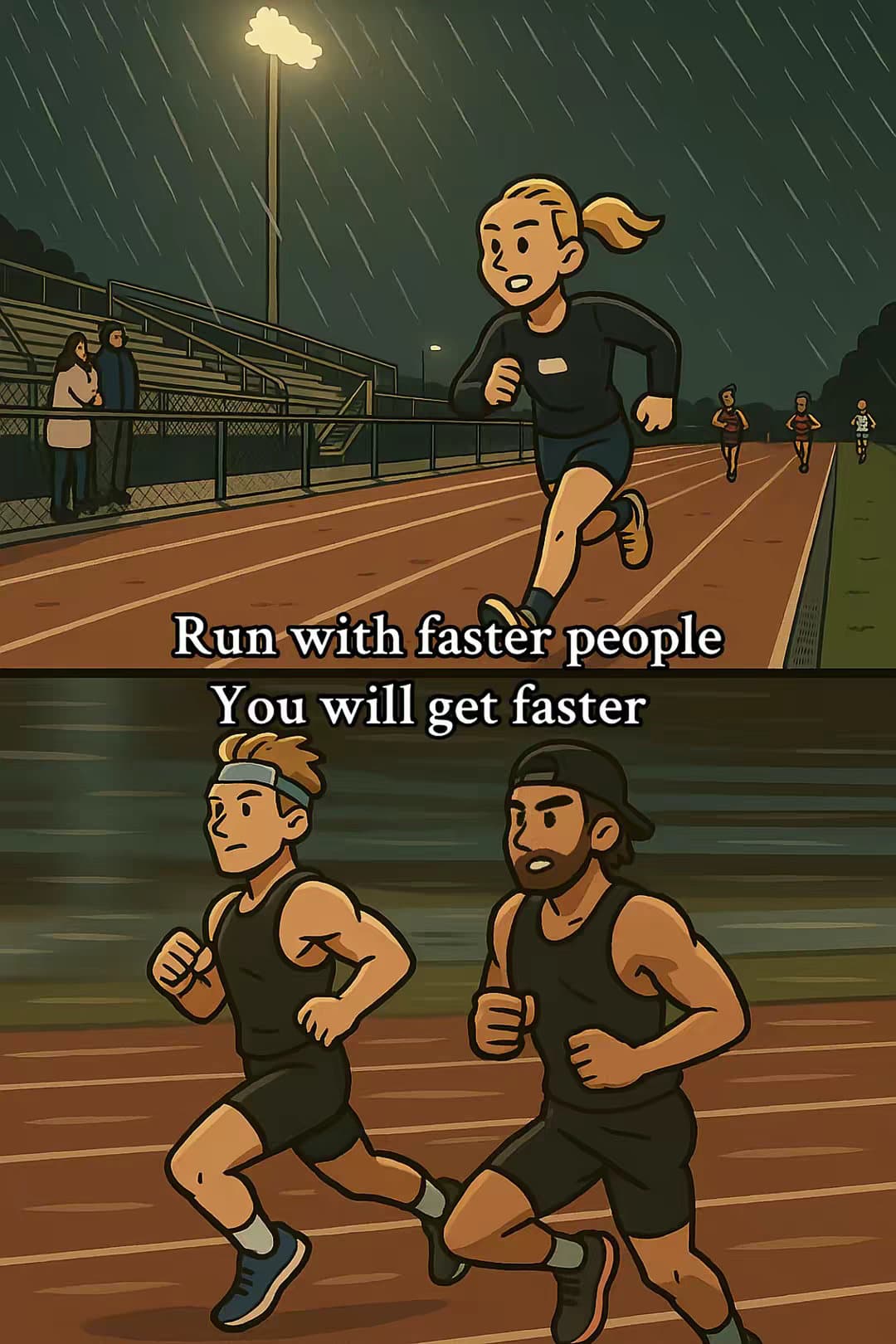 Run with faster people
You will get faster