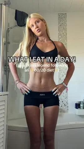 WHAT I EAT IN A DAY!
(as a skinni legend following
an ✨80/20 diet✨)
BREAKFAST 
d…