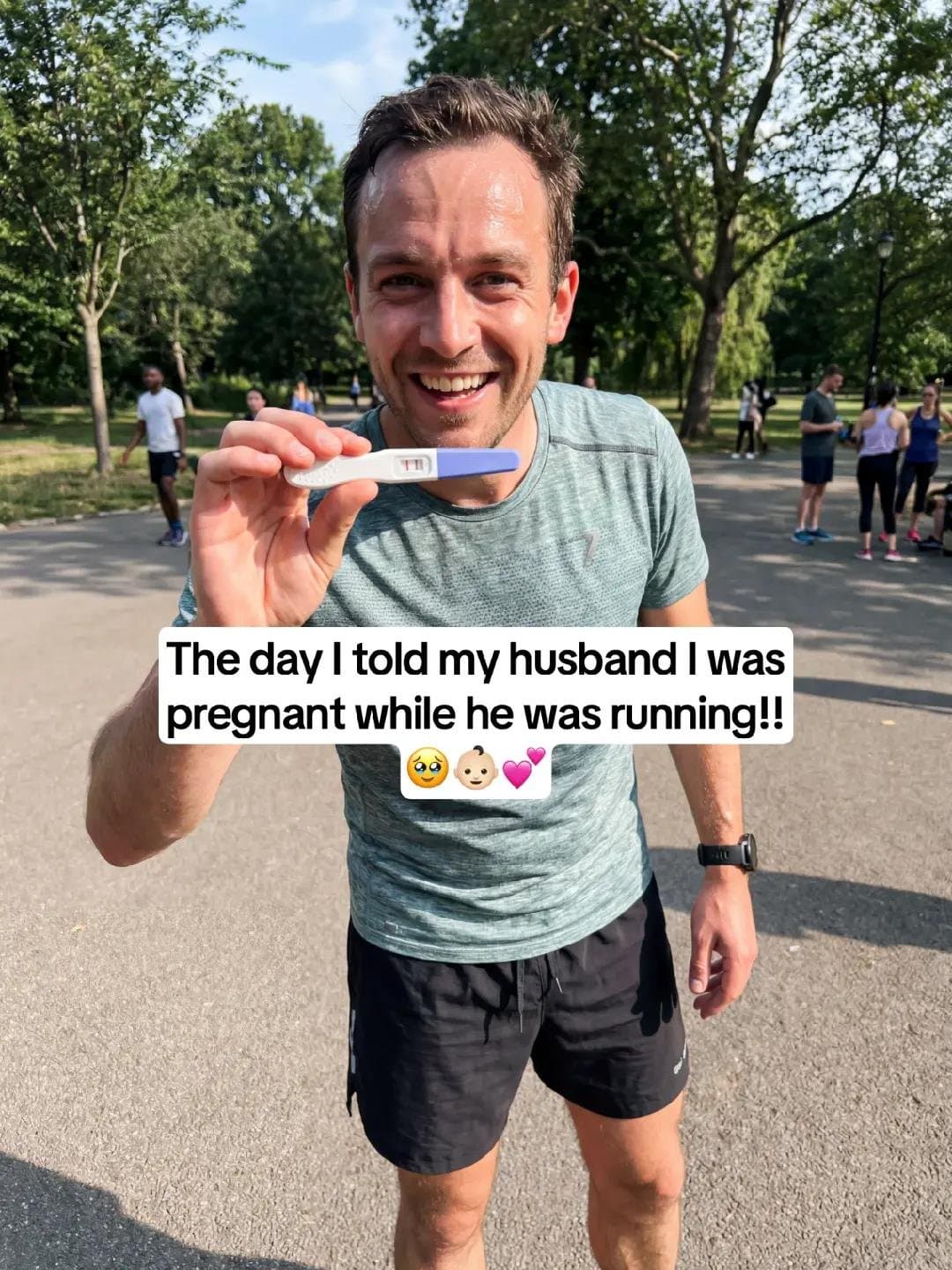 Slide 1: The day I told my husband I was
pregnant while he was running!!
🥹👶🏻💕
