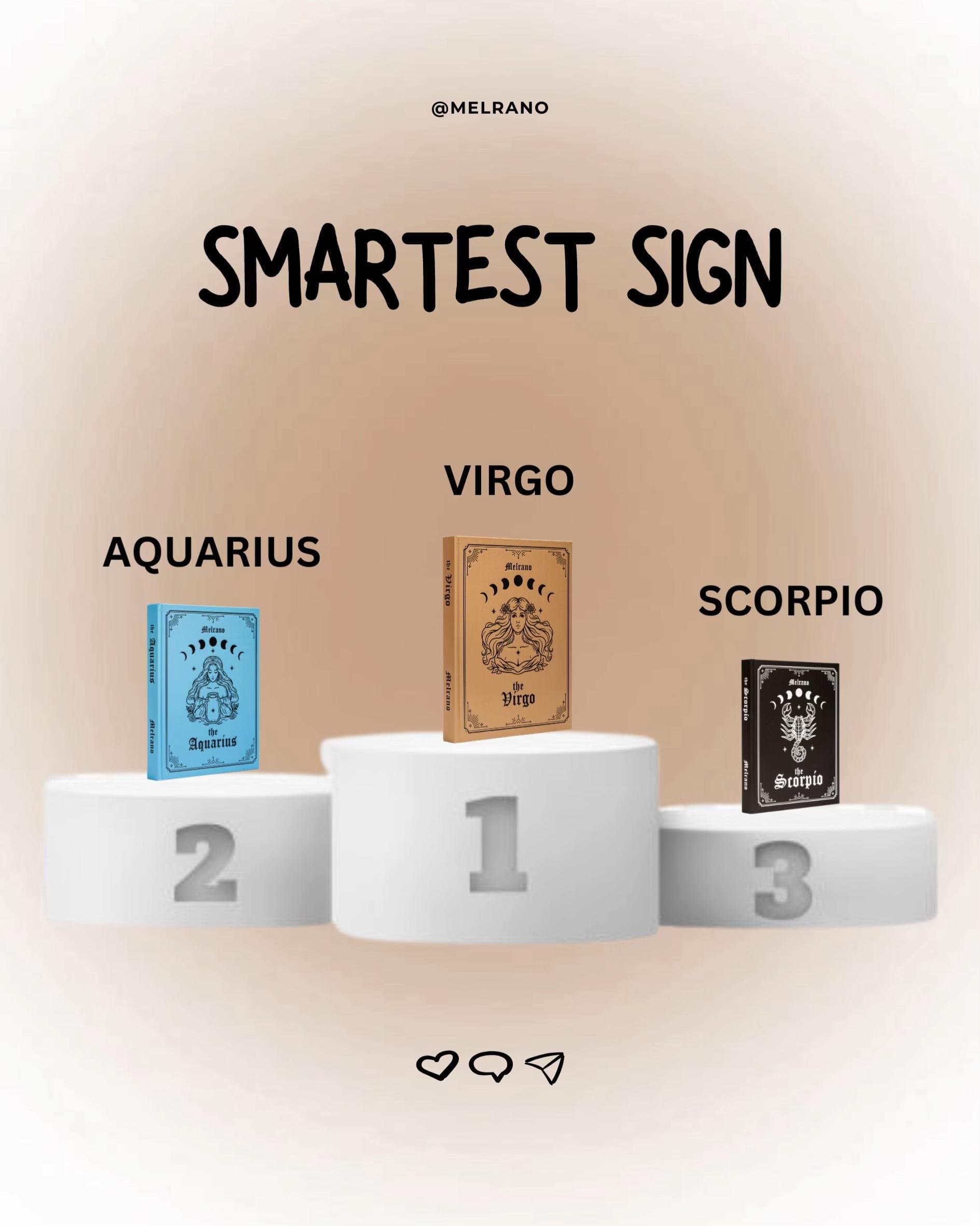 Slide 1: @melrano
SMARTEST SIGN
1st: VIRGO
2nd: AQUARIUS
3rd: SCORPIO