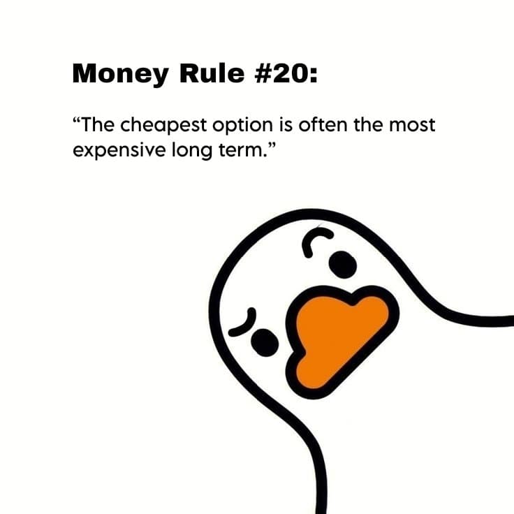 Money Rule #20:
"The cheapest option is often the most expensive long term."