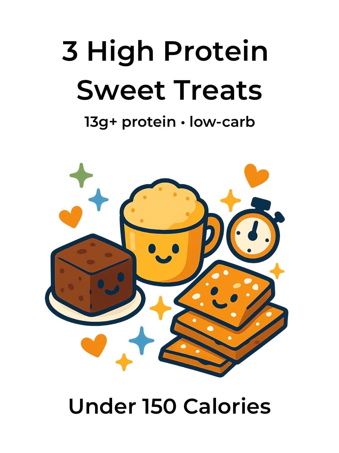 Slide 1: 3 High Protein
Sweet Treats
13g+ protein • low-carb

Under 150 Calories