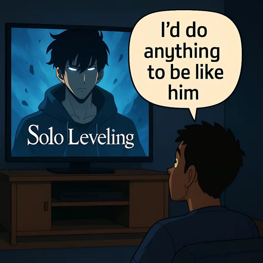 Slide 1: I'd do anything to be like him. Solo Leveling. 