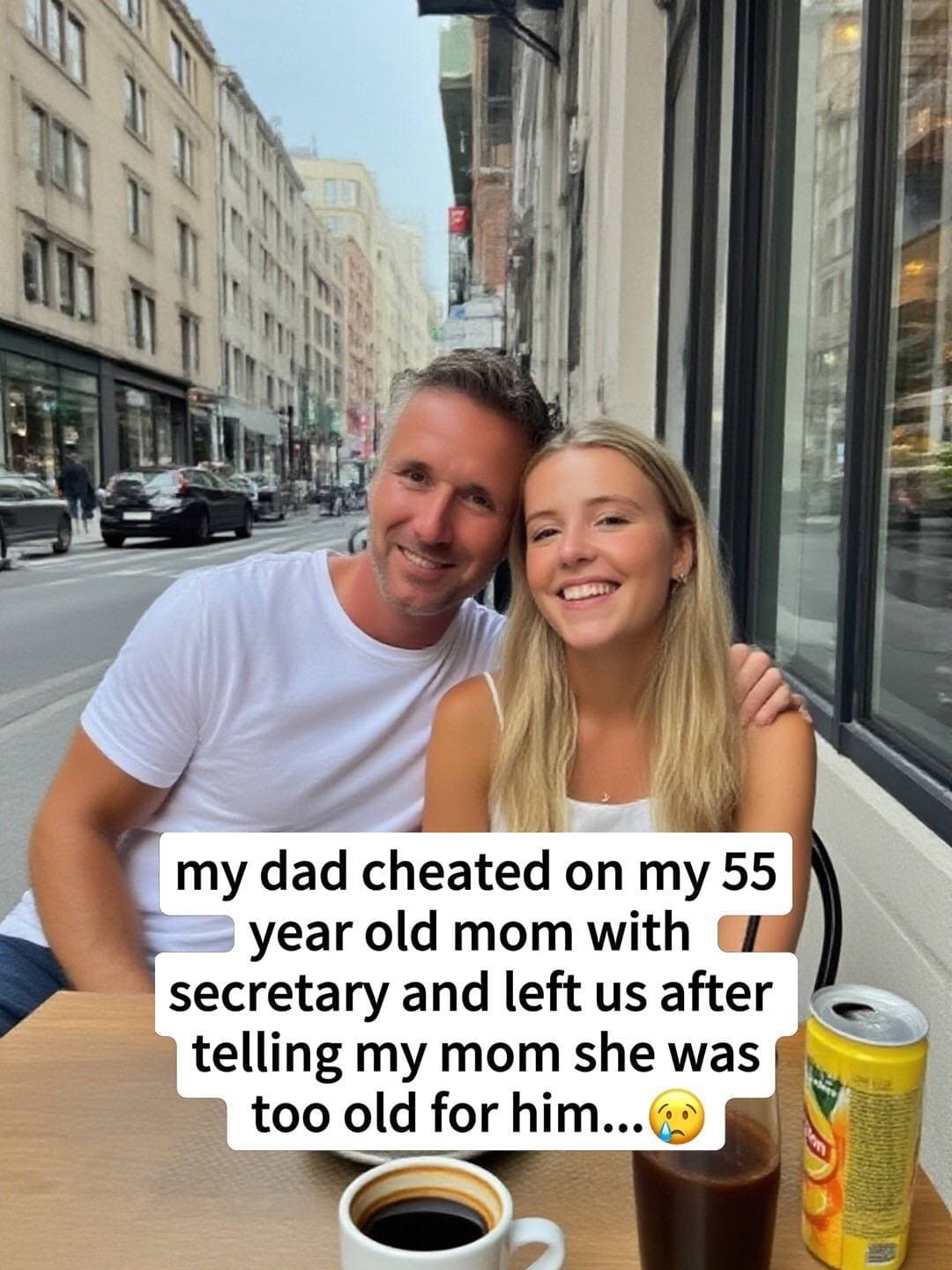 Slide 1: my dad cheated on my 55
year old mom with
secretary and left us after
telling my mom she was
too old for him…😥