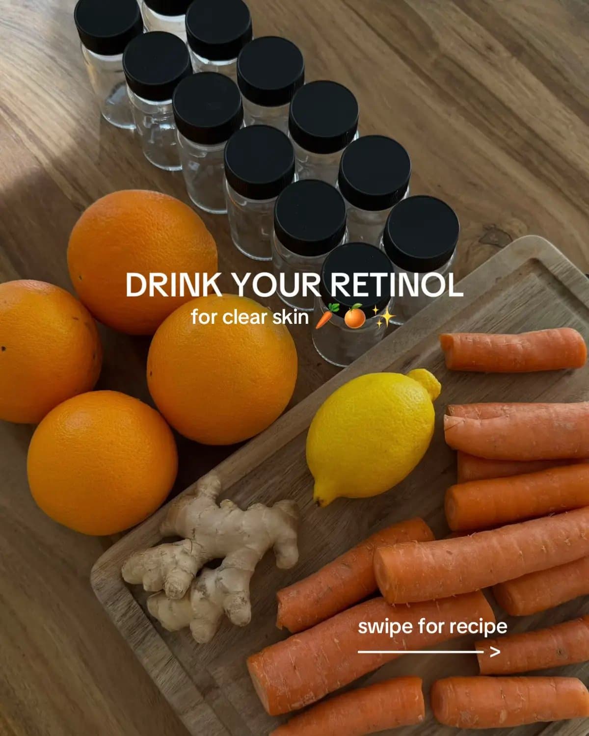 Slide 1: DRINK YOUR RETINOL 🥕🍊
for clear skin ✨
Swipe for recipe