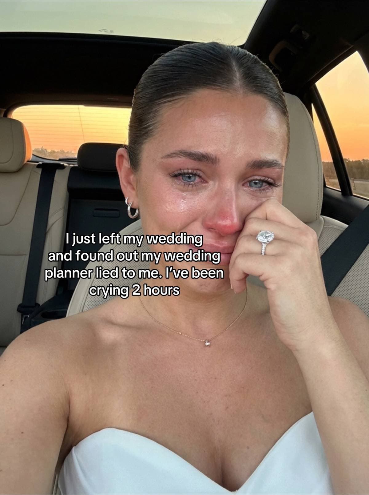 Slide 1: I just left my wedding
and found out my wedding
planner lied to me. I’ve been
crying 2 hours