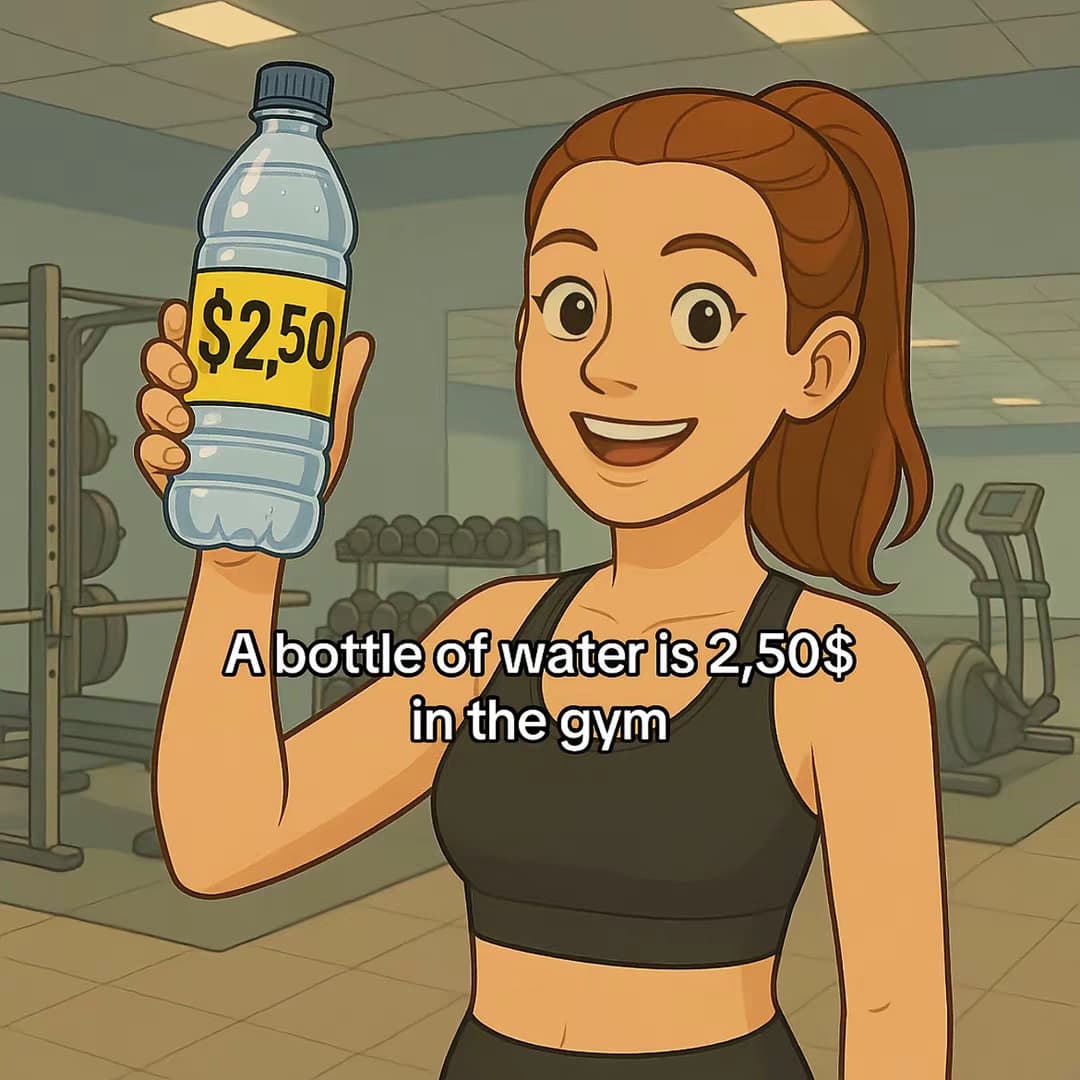 Slide 1: A bottle of water is 2,50$
in the gym