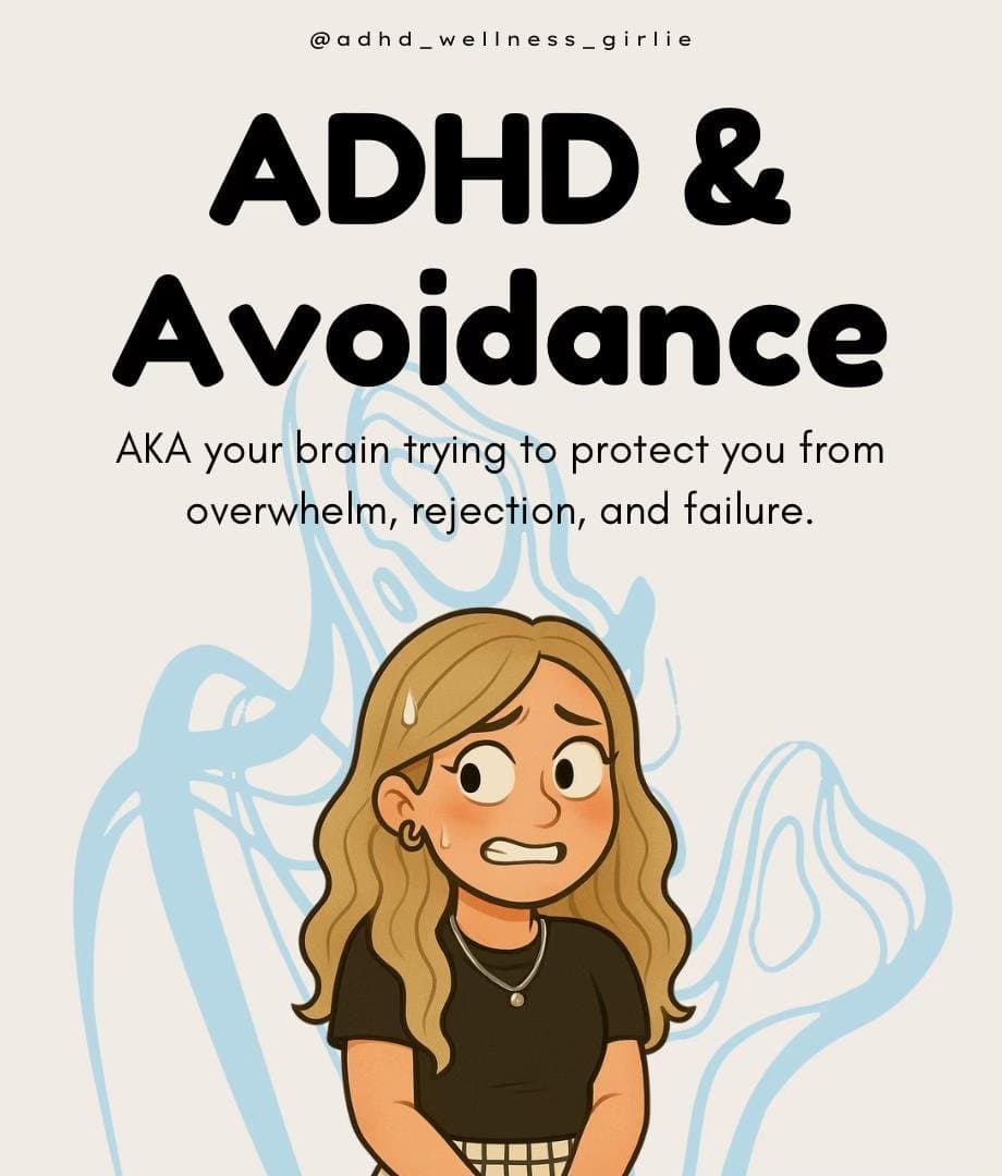 Slide 1: @adhd_wellness_girlie
ADHD & Avoidance
AKA your brain trying to protect you from overwhelm, rejection, and failure.