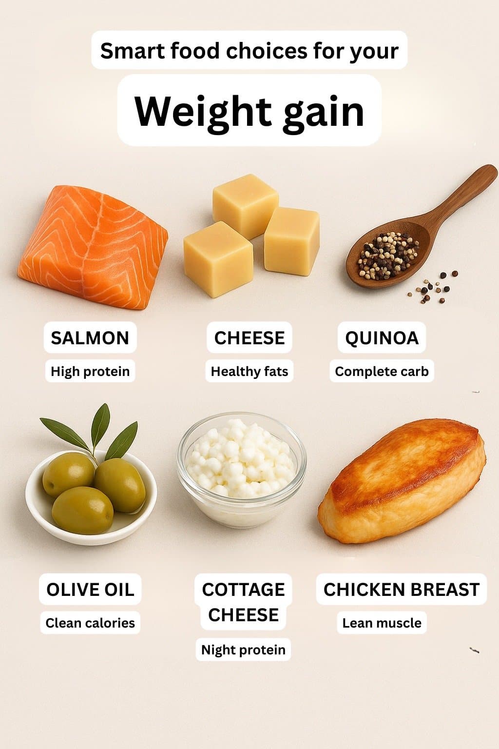 Smart food choices for your
Weight gain
SALMON
High protein
CHEESE
Healthy fats…