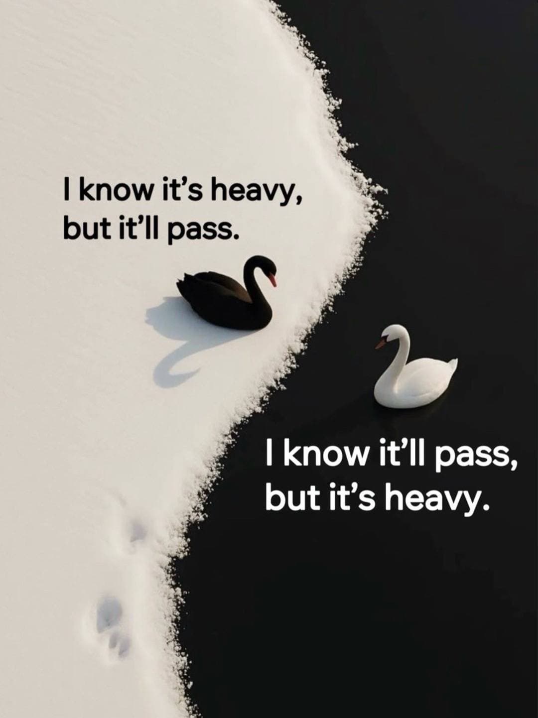 I know it’s heavy,
but it’ll pass.
I know it’ll pass,
but it’s …